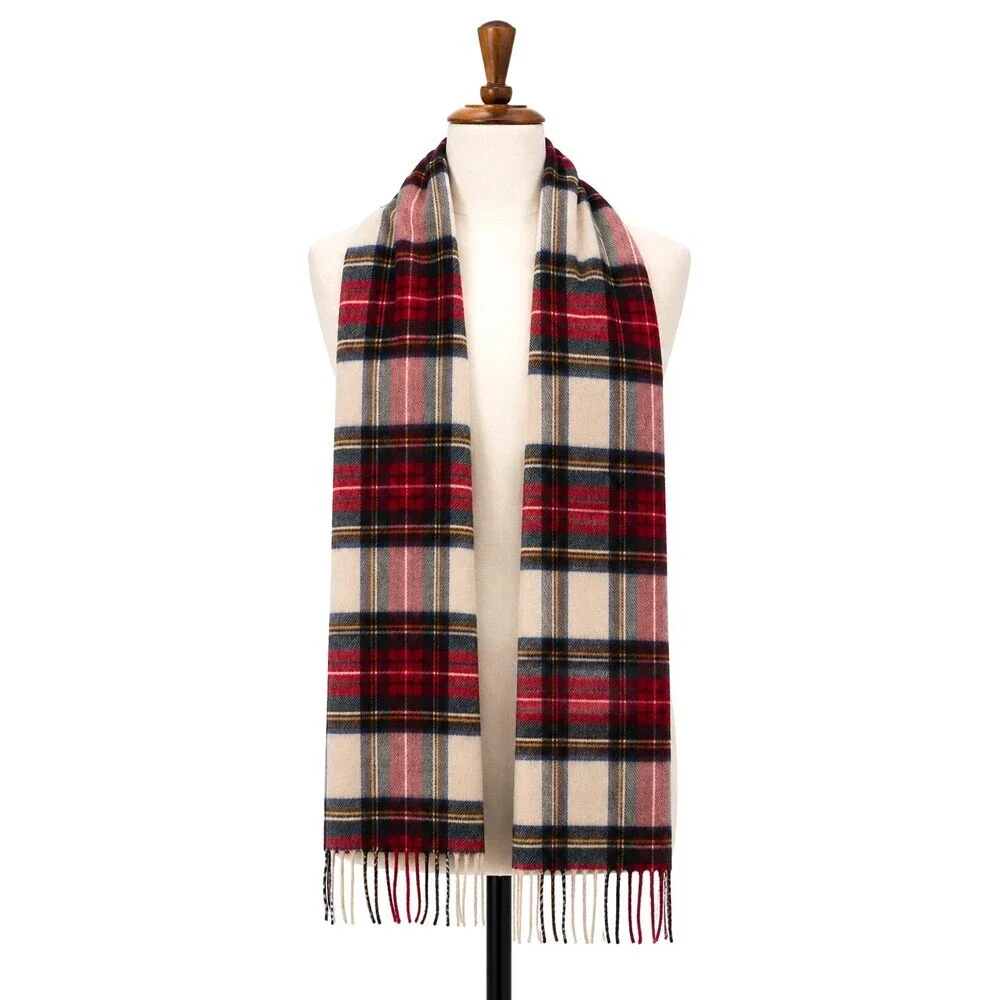 Cashmink Plaid Scarf Made in Germany Fringe Tartan Preppy Red Blue Yellow Soft!